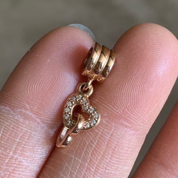 Retired Pandora Rose Interlocking Love Heart Dangle Charm with Clear Zirconia - Picture 3 of 9